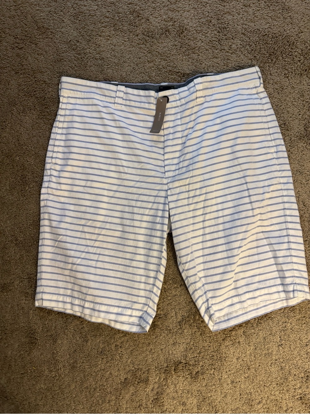 J. Crew Factory White and Light Blue Striped Flat Front Shorts